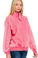 Acid Wash Fleece Half Zip Pullover: DK PINK / S