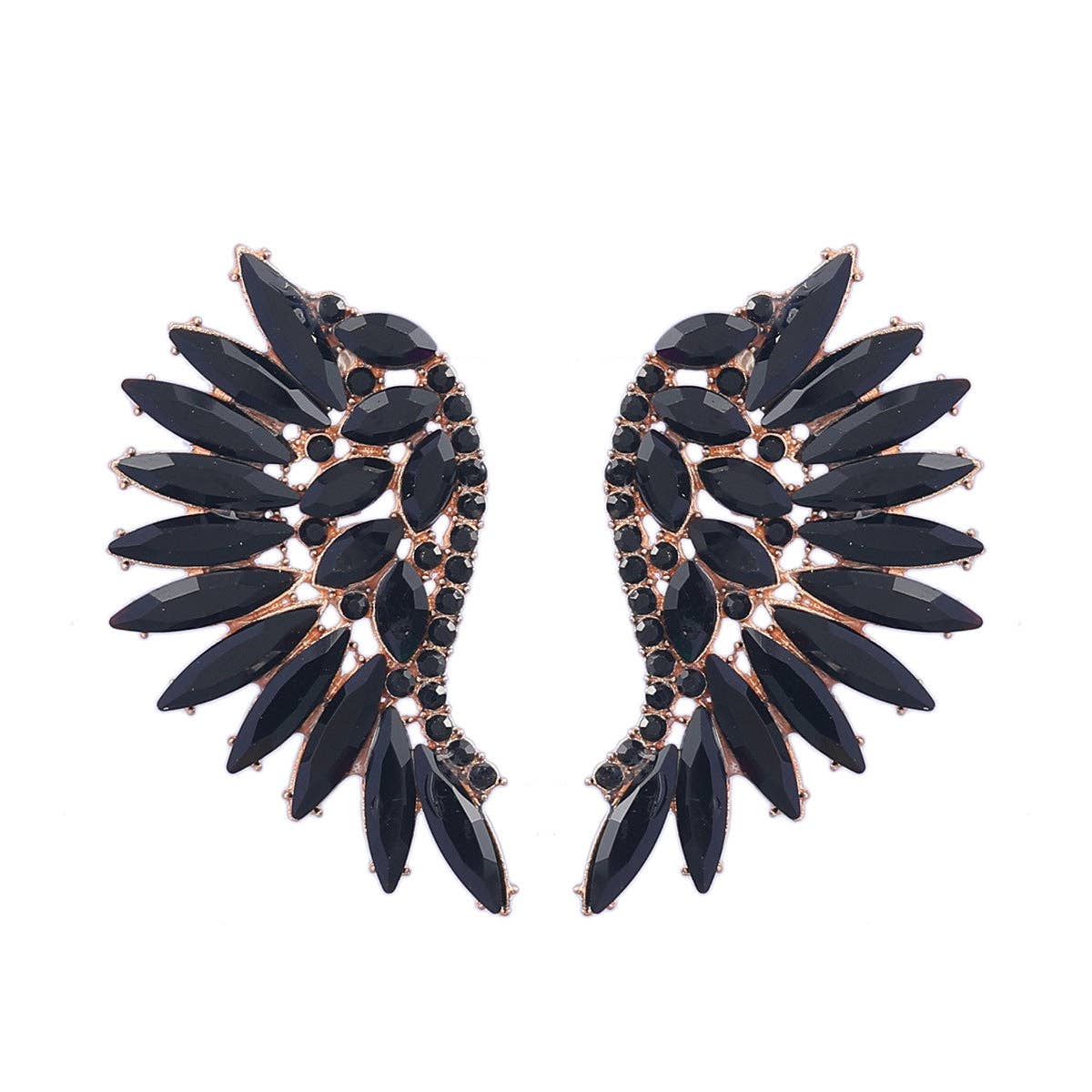 Colored Rhinestone Wing-shaped Earrings Bohemian Style: Black