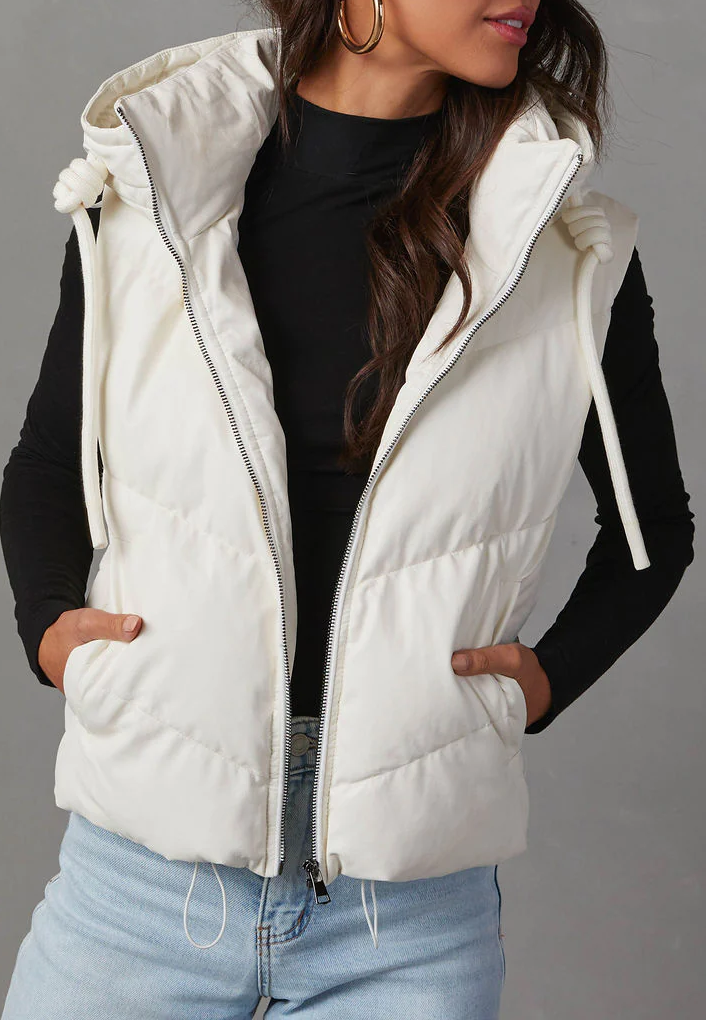 Hooded Puffer Double Slip Pocket Waistcoat: Camel