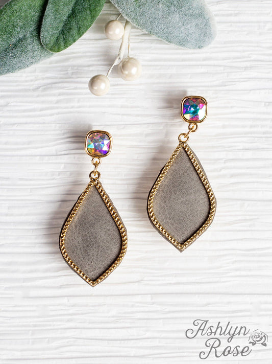 Too Strong to be Dainty Teardrop Earrings with Gold Casing, Grey: Grey / One Size