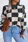 WOMEN PATCHWORK PATTERN LOOSE FIT KNITTED SWEATER_CWOSWL0435: Black / (M) 1