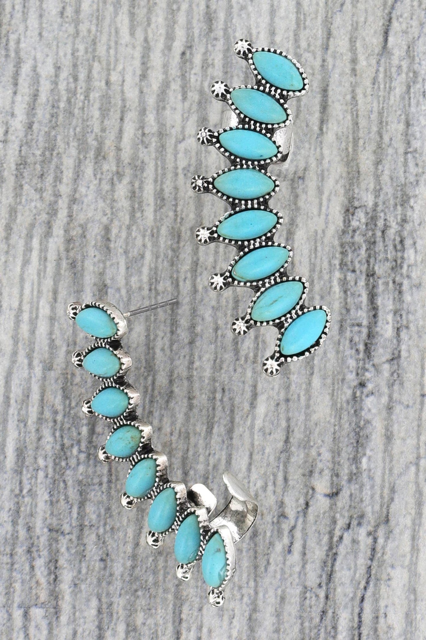 Western Turquoise Curved Ear Cuff Earrings