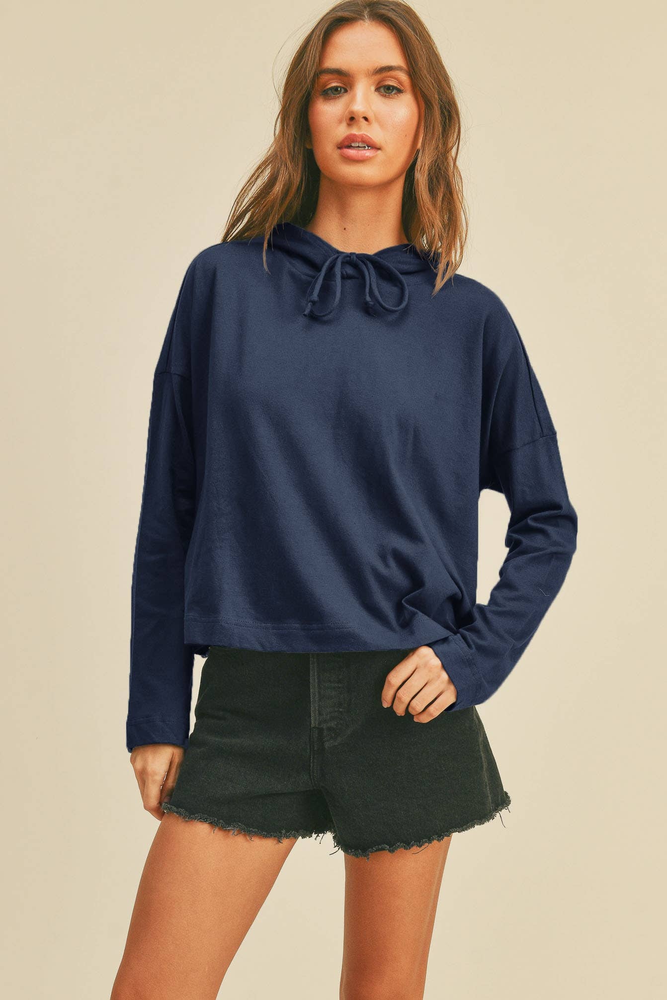 Blank Long Sleeve Hooded T-Shirt: VANILLA / S