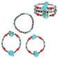 Semi Stone & Mix Navajo Pearl Beaded 3 Pack Bracelet Set: Silver Turquoise Red