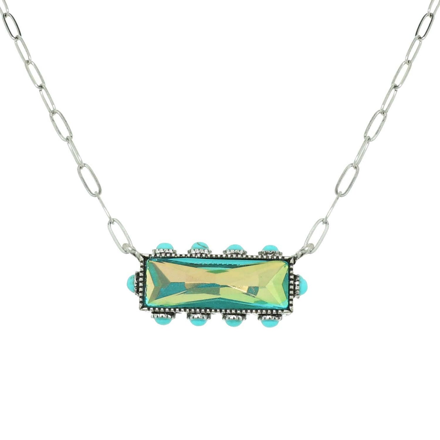 Western Horizontal Bar Gemstone Necklace: Iridescent