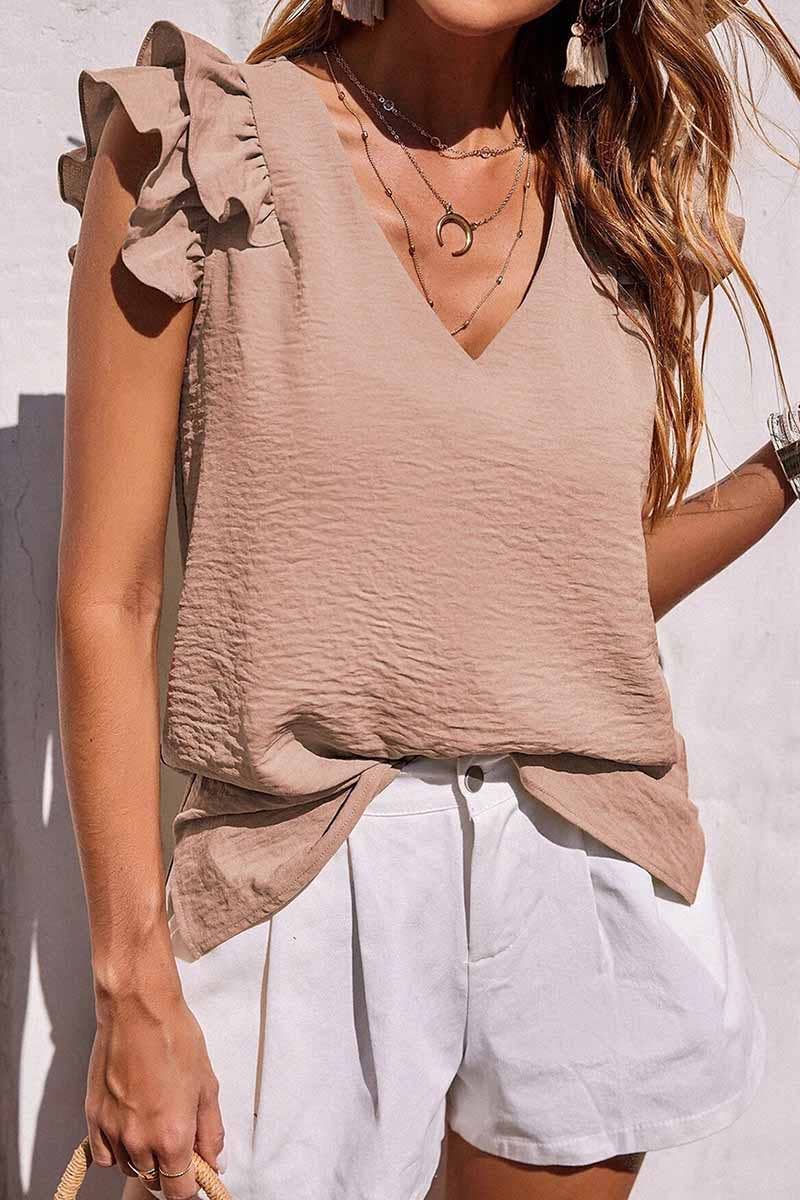 CWTBLSL0007_SLEEVELESS FRILL SHOULDER TUNIC TOP: APRICOT / (L) 1