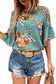 Floral Flare Sleeve Blouse: Mineral Blue / S