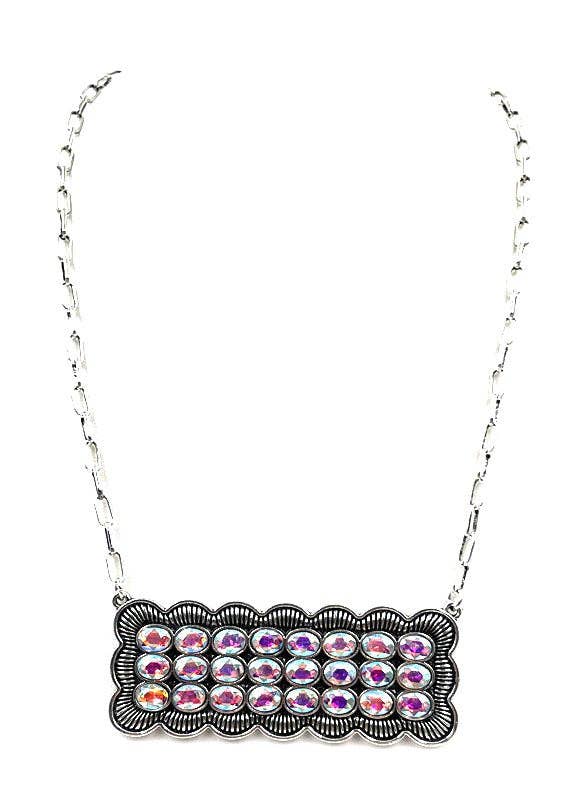 Western Turquoise Stone Metal Plate Necklace: TURQUOISE