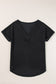 Textured Wide Sleeve V-Neck T-Shirt: Black / M