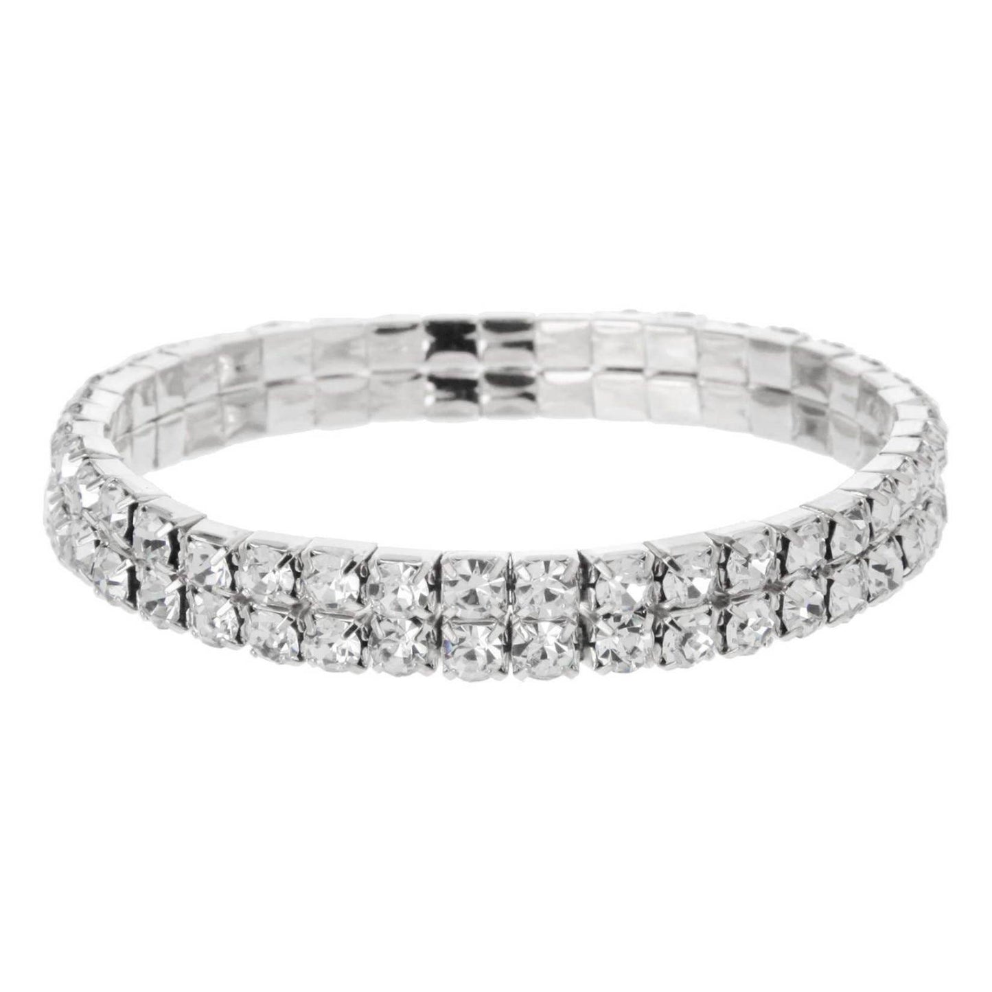 2 Line Rhinestone Stretch Bracelet: Silver Iridescent