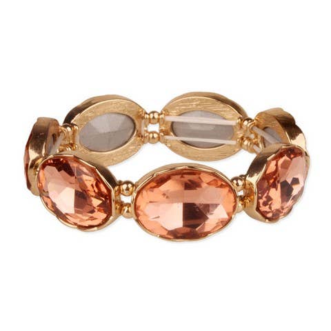 Oval Rhinestone Crystal Stretch Evening Bangle Bracelet: Gold Iridescent