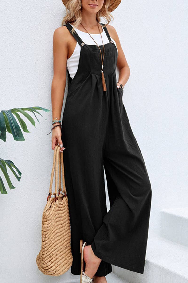 WOMEN SOLID OVERALLS_CWSJS0208: Black / (L) 1