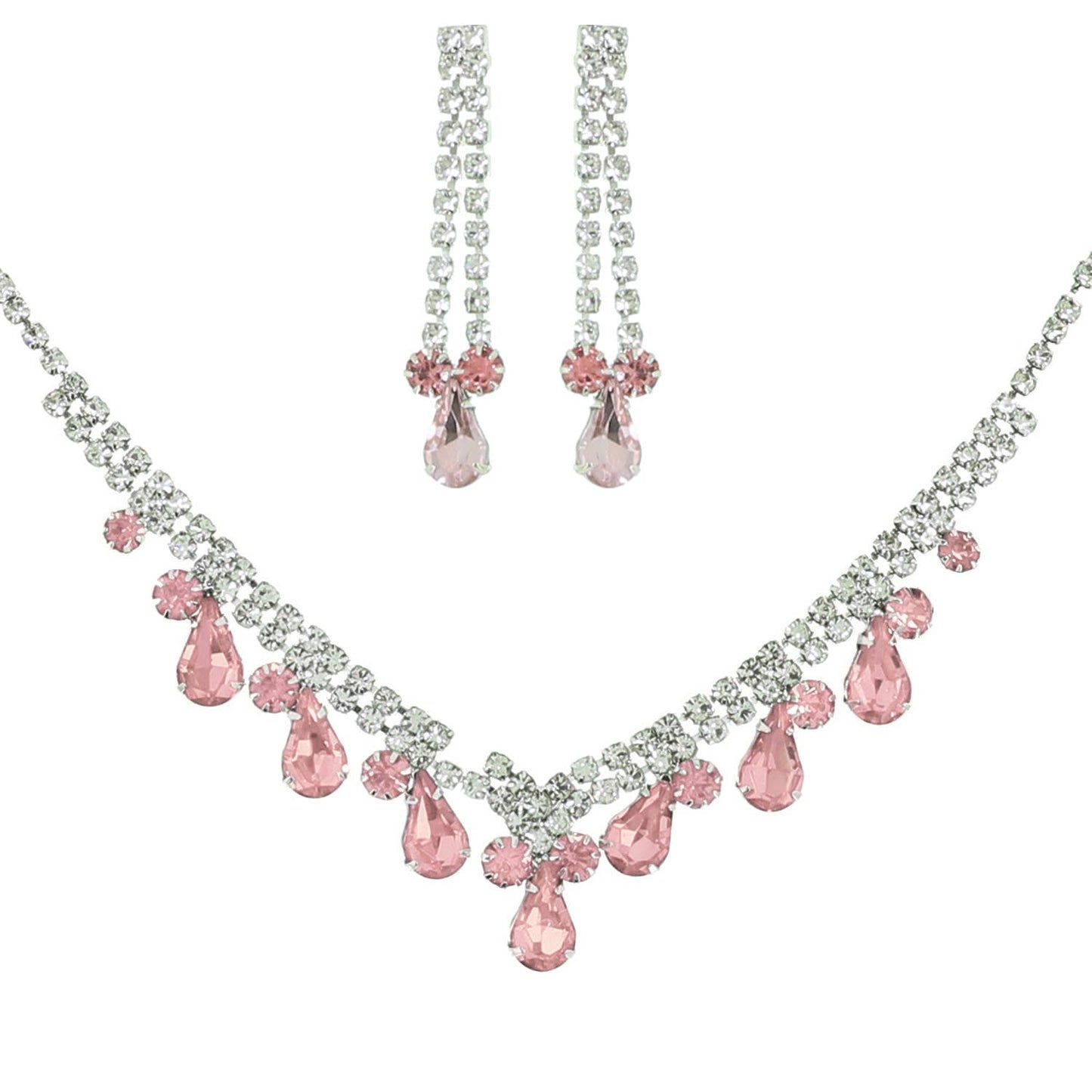 Teardrop Crystal Gemstone V-Shaped Necklace Set: Iridescent