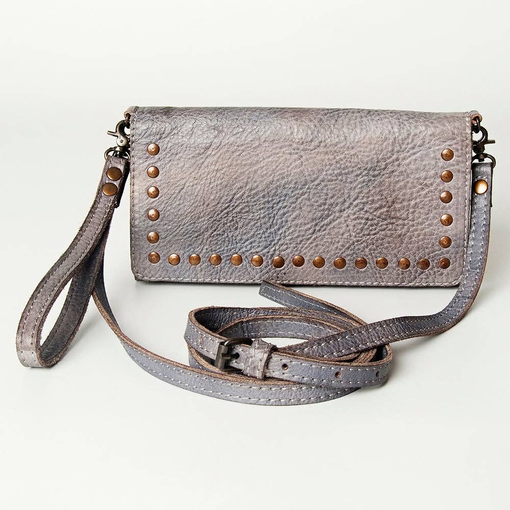 Studded Genuine Leather Wallet with strap
