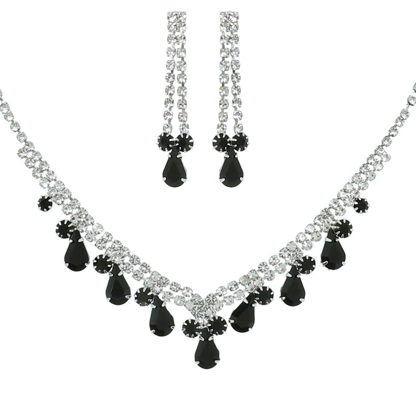 Teardrop Crystal Gemstone V-Shaped Necklace Set: Iridescent