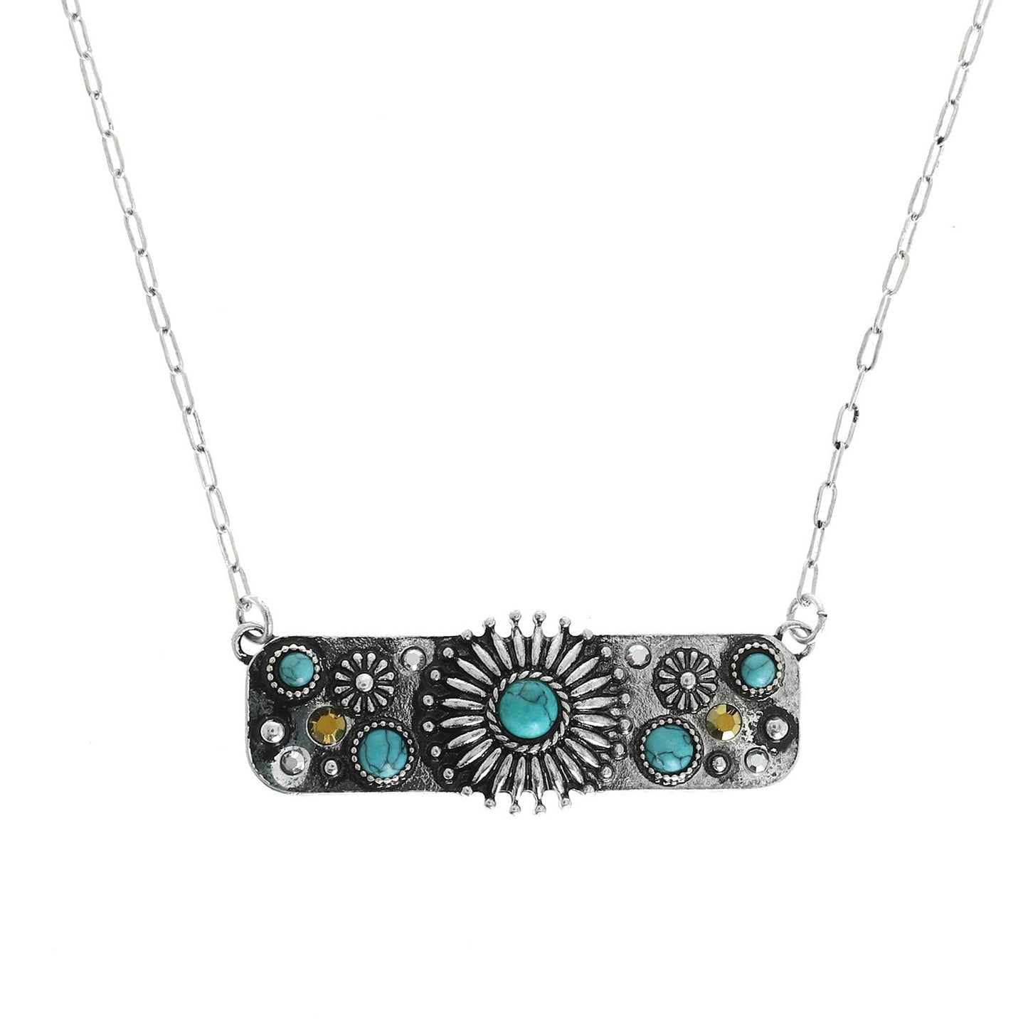 Western Concho Bar Rhinestone Turquoise Necklace