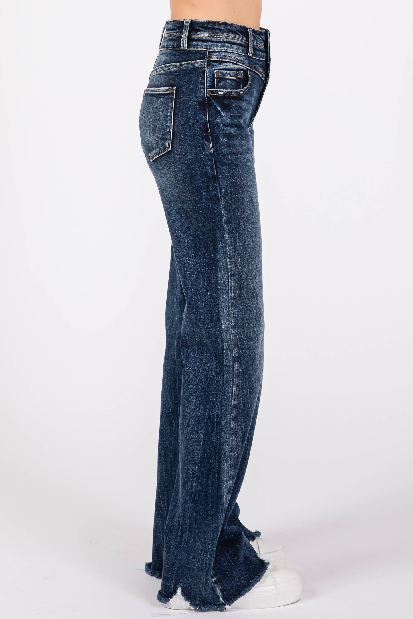 P1153F-DM HIGH RISE STRETCH WIDE LEG FLARE JEANS: 7/27