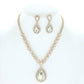 Large Rhinestone Teardrop Pendant Necklace & Earring Set: Gold Iridescent