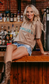 MK406 Cowgirl Sequins engraved 3D embroidery Tee TAN: Tan / 1XL
