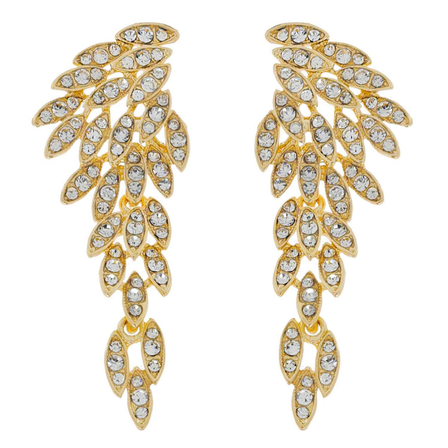 Wing Shaped Long Drop Crystal Cluster Earrings : Iridescent