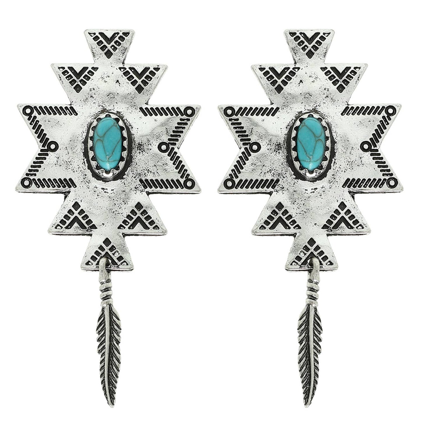 Western Aztec Rhombus Turquoise Earrings