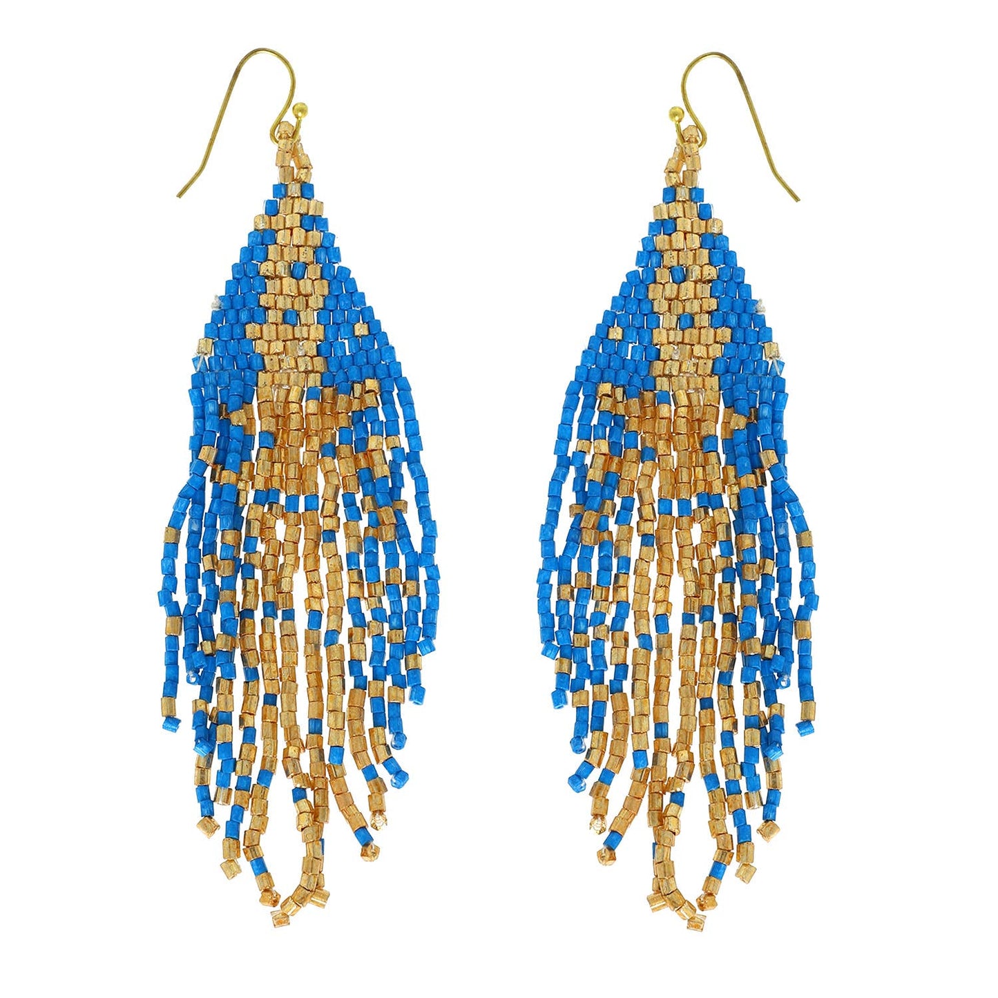 Western Native American Bead Fringe Earrings : White
