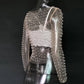 Pearl rhinestone studded sheer mesh see through T-shirt top: White / M