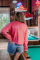 MK449 Acid Washed Embroidery Studded LS Crop Sweatshirt Pink: Pink / S