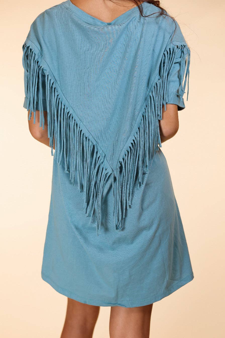 Just Leave Her Wild Fringe T-Shirt Dress, Sage: Sage / Plus Size