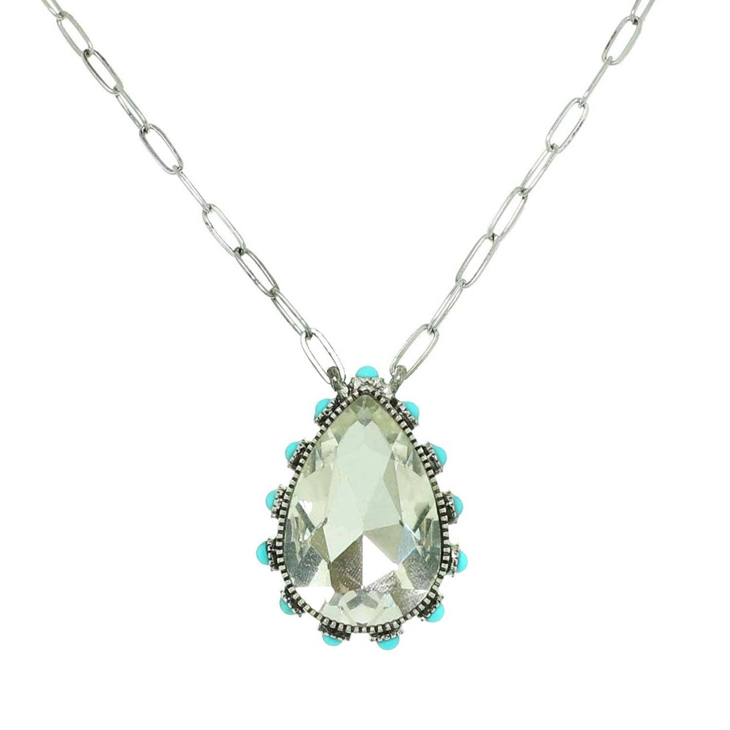 Western Teardrop Cut Gemstone Turquoise Necklace: Crystal