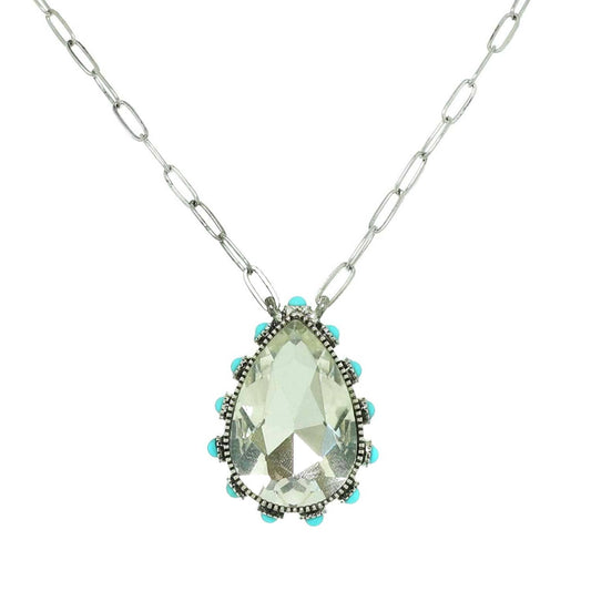 Western Teardrop Cut Gemstone Turquoise Necklace: Crystal