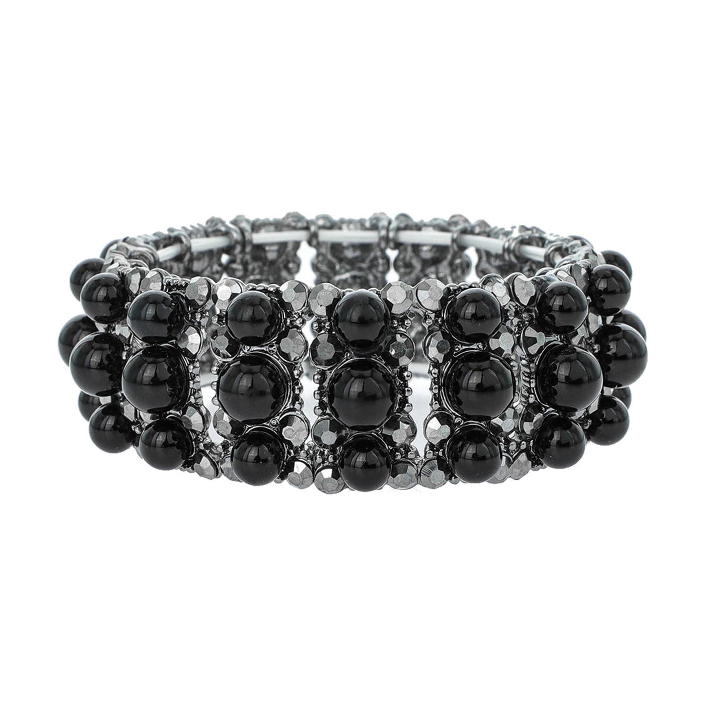 Rhinestone Pearl Cluster Stretch Bangle Bracelet: Gold Iridescent