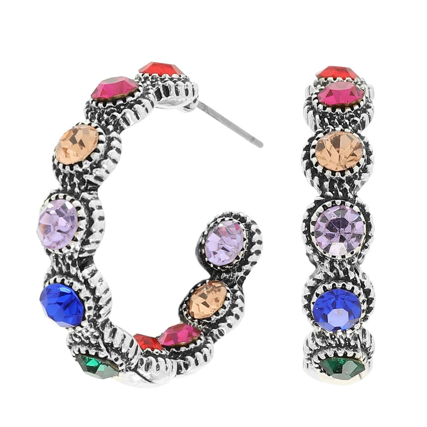 Western Multicolored Crystal Hoop Earrings : Iridescent Turquoise