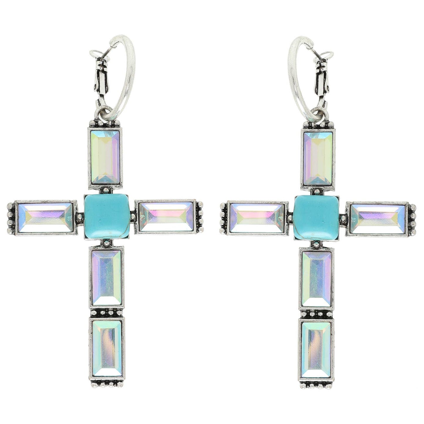 Western Gemstone Cross Hoop Earrings : Iridescent