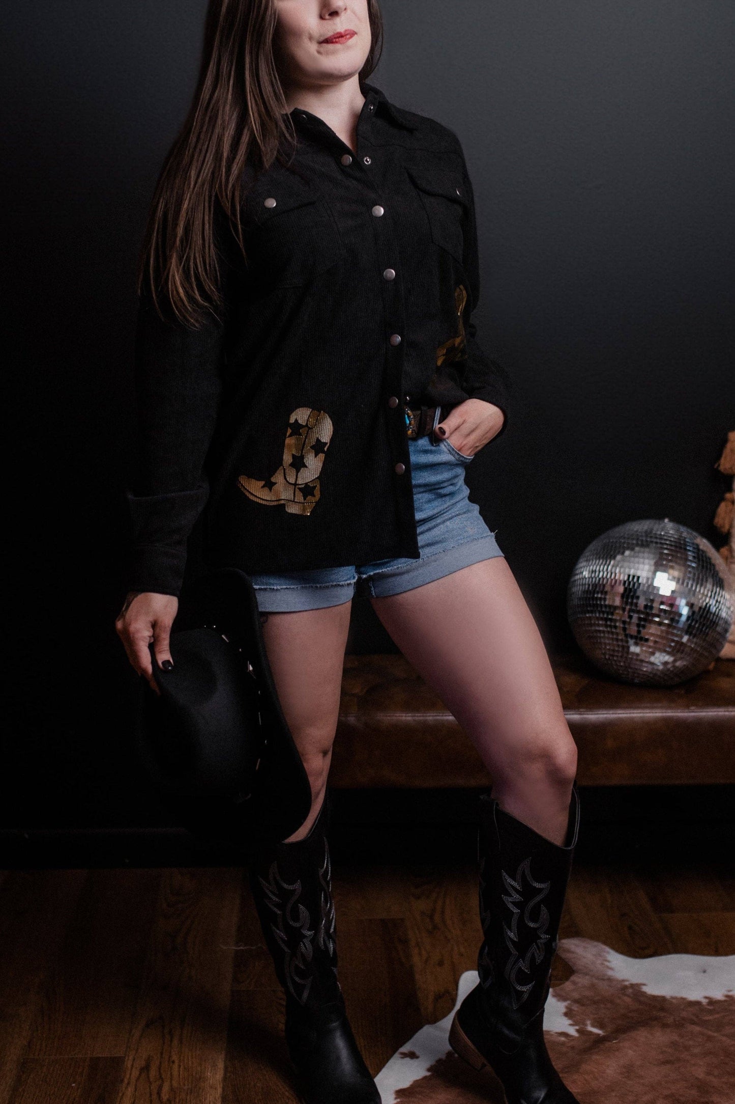 MK544 Golden Boots Shacket: Black / 1XL