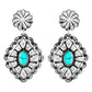 Turquoise Semi Stone Diamond Shaped Concho Dangle Earrings: Silver