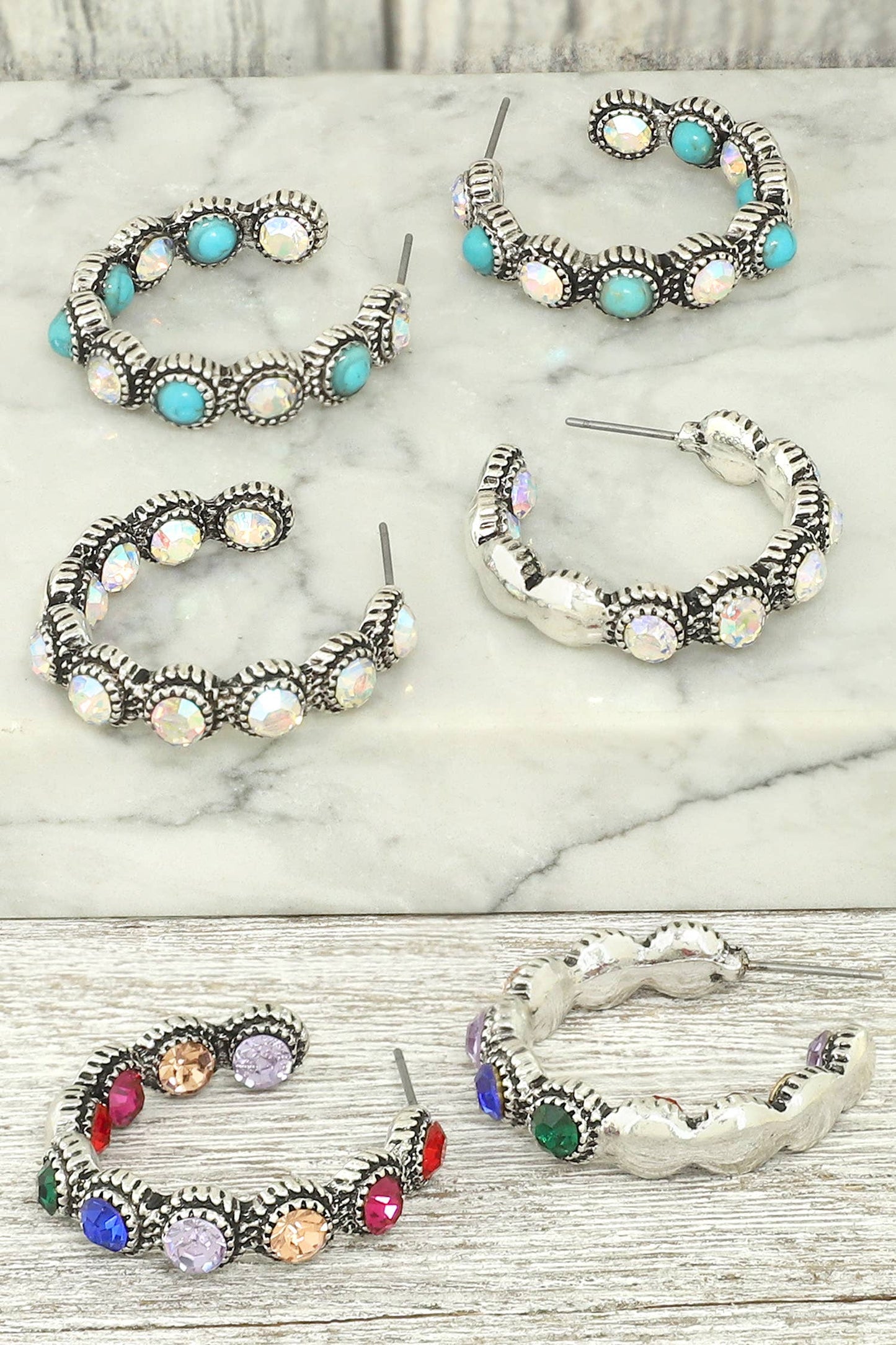 Western Multicolored Crystal Hoop Earrings : Iridescent Turquoise