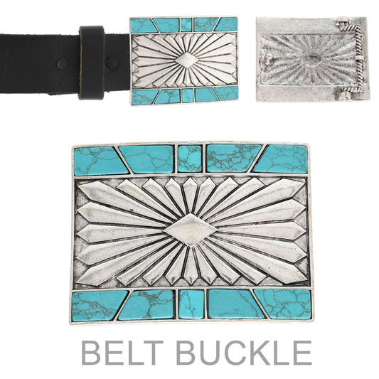 Western Rectangular Turquoise Belt Buckle: Turquoise