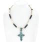 Western Cross Pendant Navajo Pearl Mix Beaded Necklace: Turquoise White