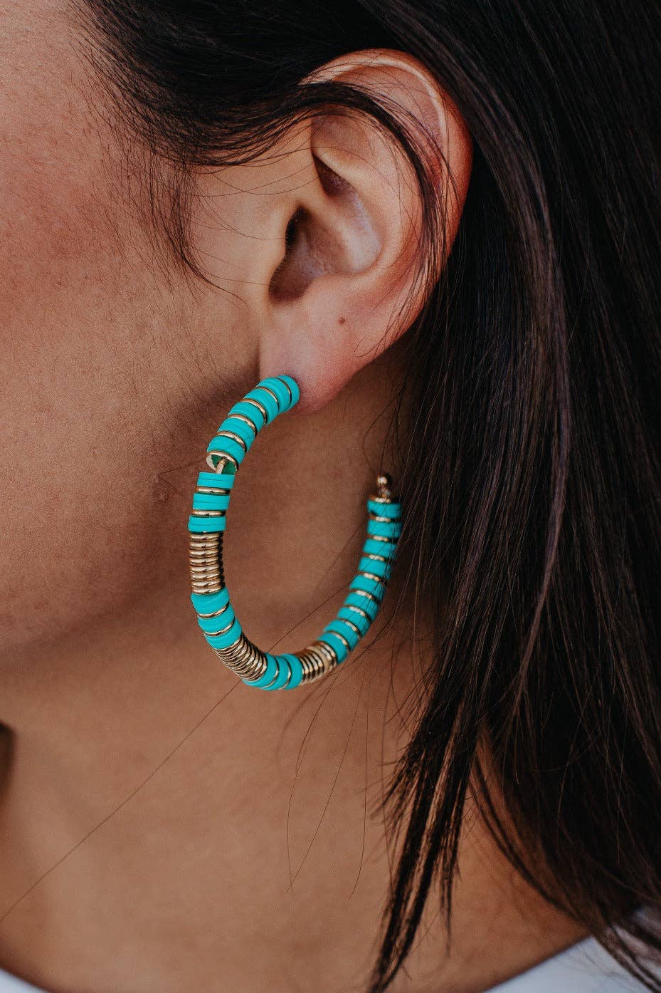 Take me to Bali Turquoise with gold hoop earrings: Turquoise / One Size