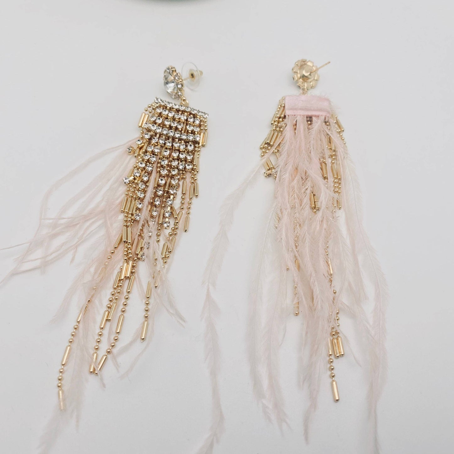 Pink Feather Rhinestone Tassel Earrings: 4# Pink Feather