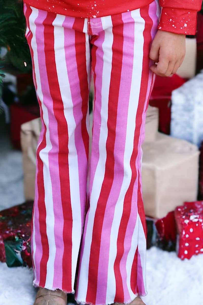 PINK & RED STRIPE PRINTED BOOTCUT PANTS. 4XL