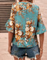 Floral Flare Sleeve Blouse: Mineral Blue / S