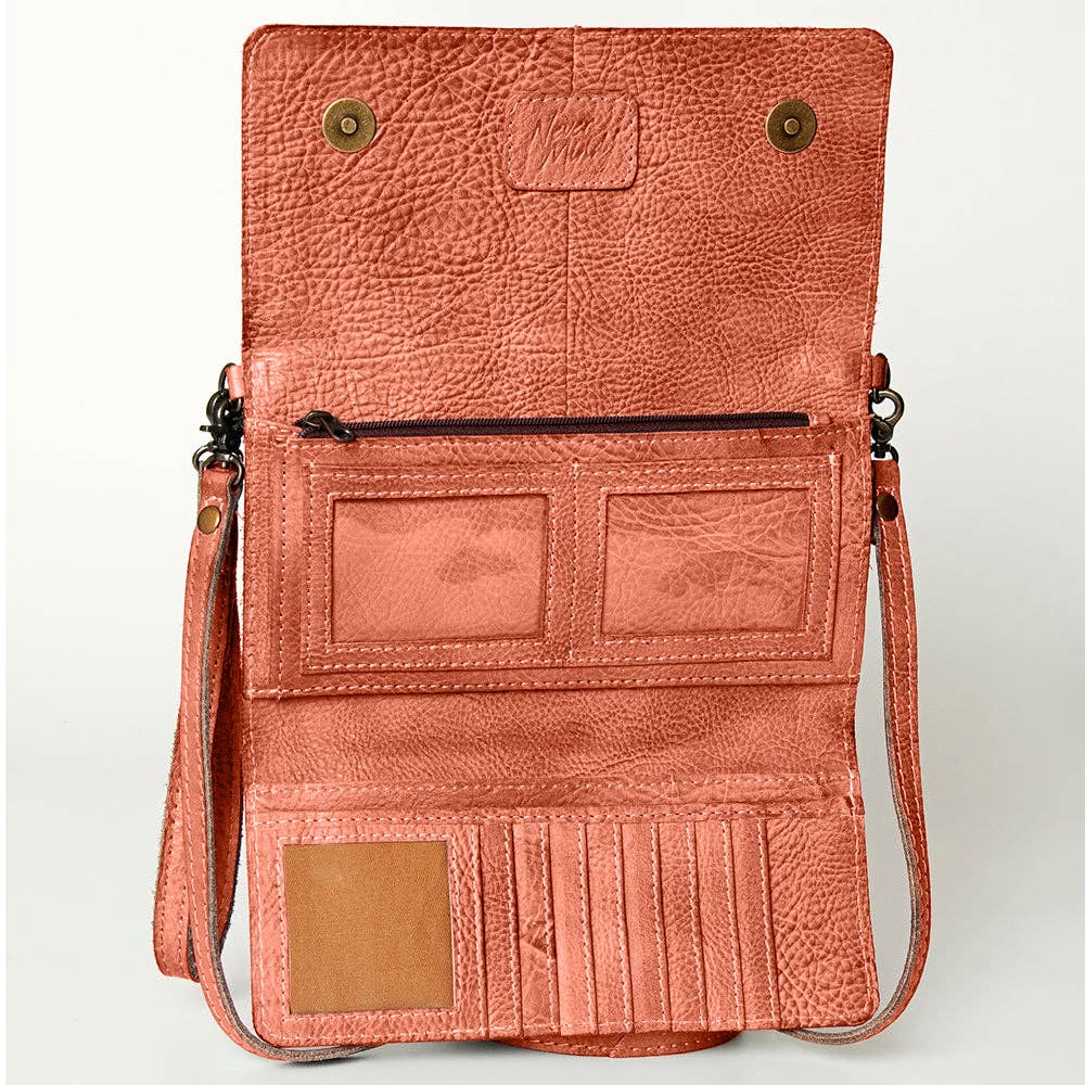 Studded Genuine Leather Wallet with strap