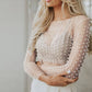 Pearl Rhinestone Studded See Through Mesh Crop Top (White)