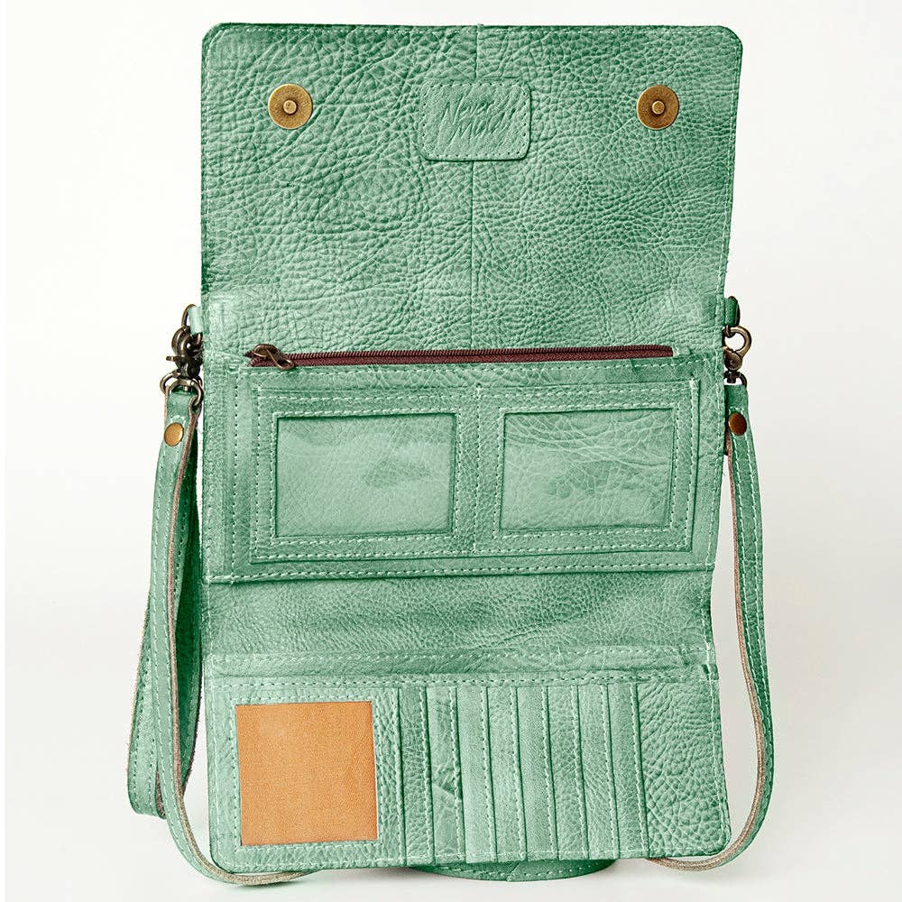 Studded Genuine Leather Wallet with strap