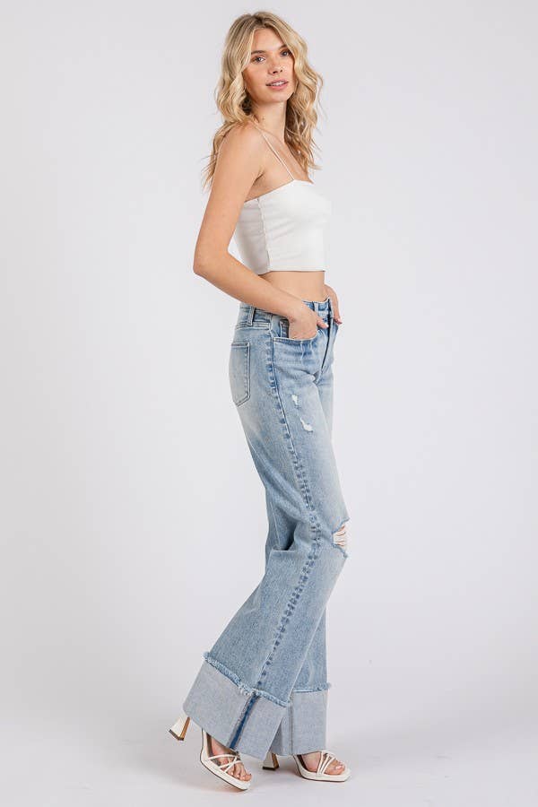 P1370F-LA HIGH RISE SUPER STRETCH WIDE FLARE W/ CUFFED HEM: 3/25