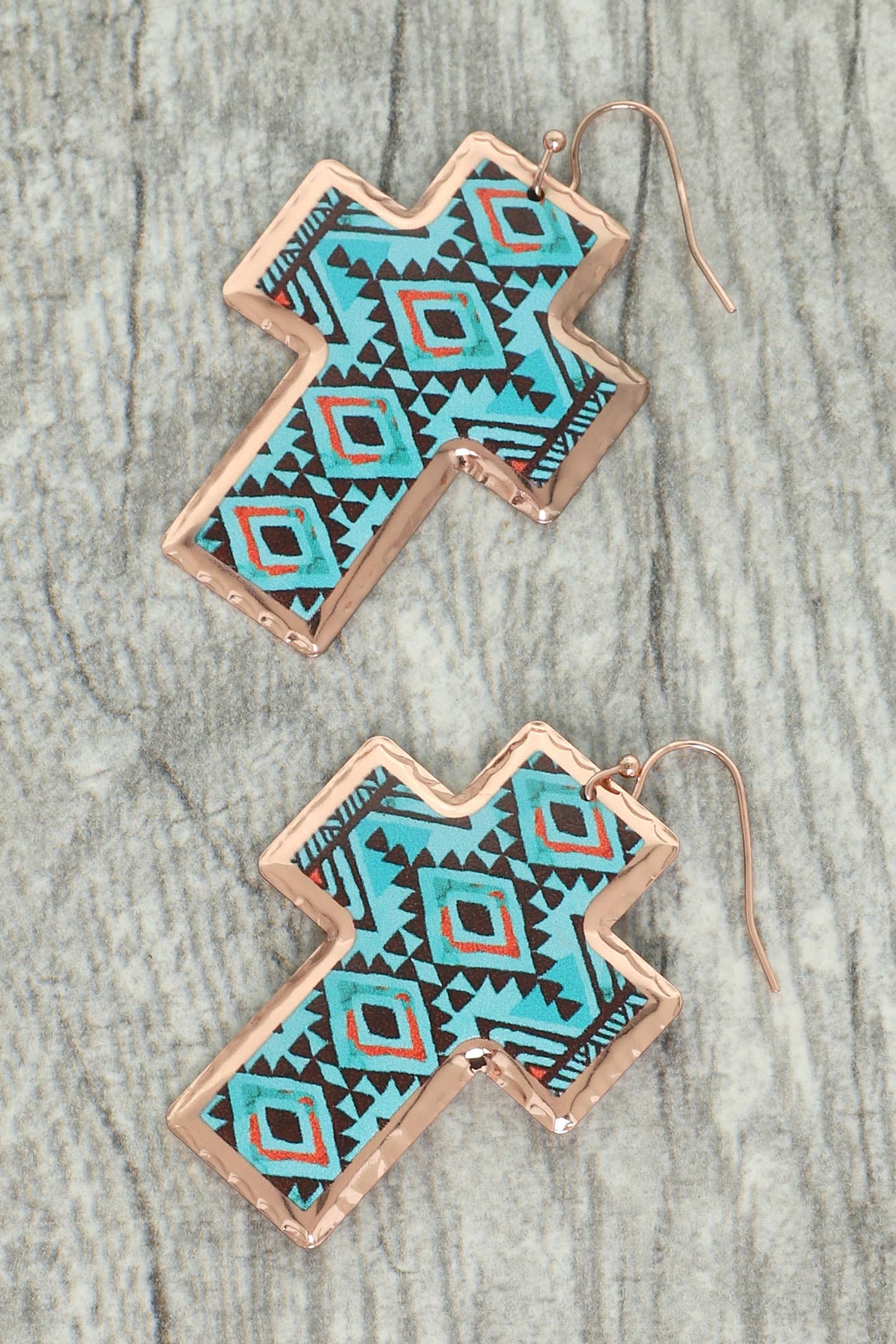 Western Aztec Design Cross Metal Earrings