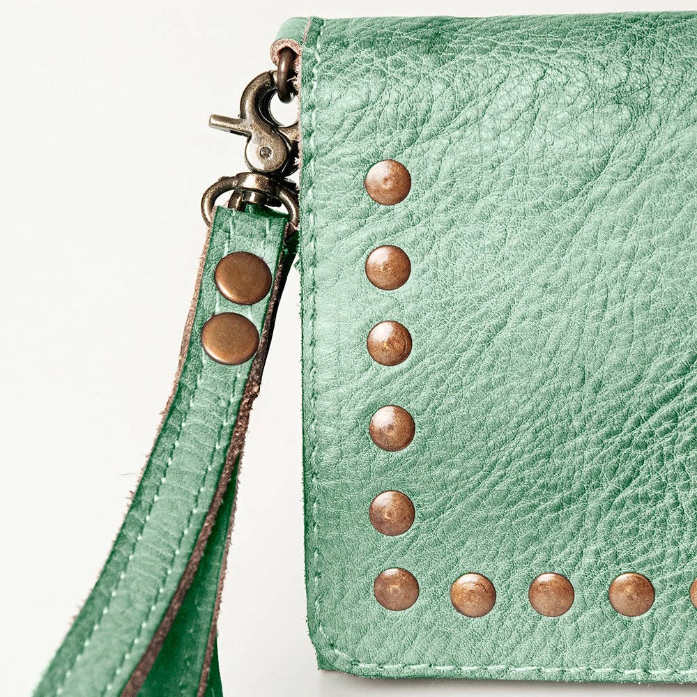 Studded Genuine Leather Wallet with strap