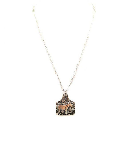 Western Donkey Etched Cattle Tag Necklace